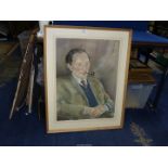A framed and mounted unglazed Ann Thistlewaite pastel on canvas depicting Seated gentleman smoking