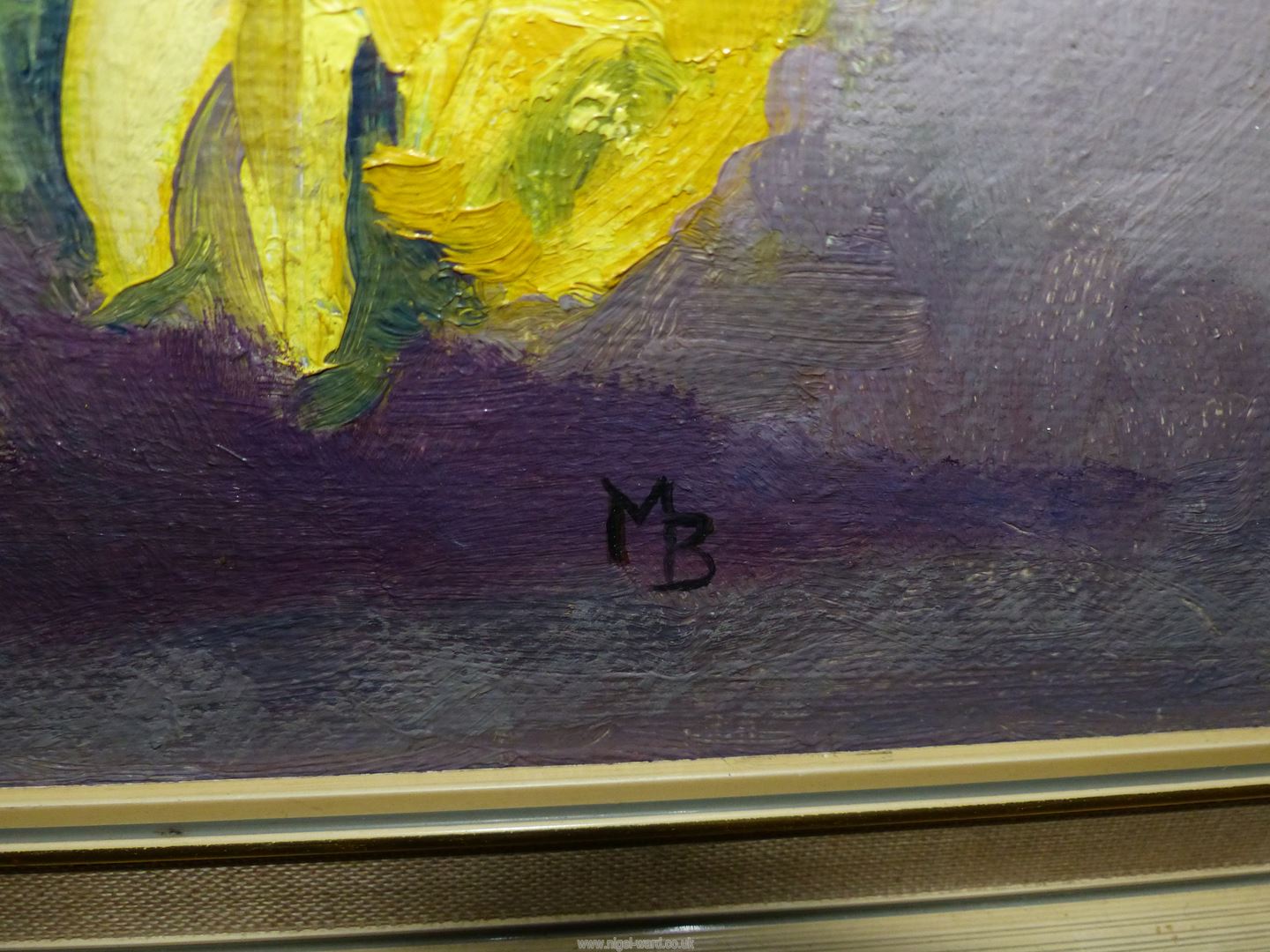 A framed Oil on board of a still life of flowers, initialled lower right M.B. - Image 5 of 5