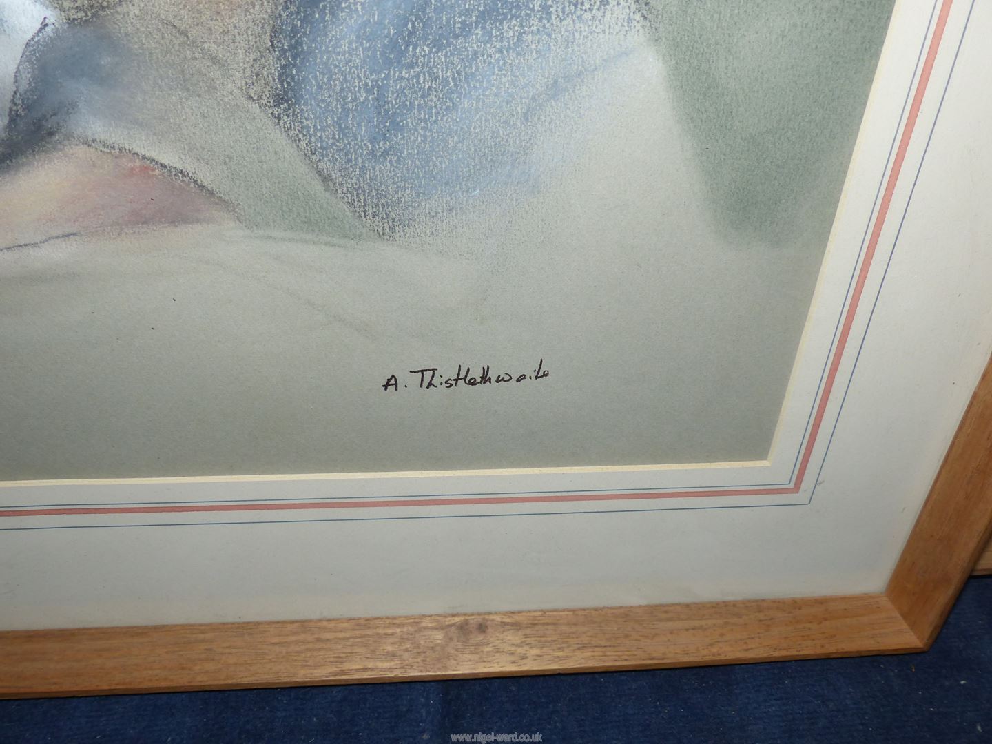 Two framed and mounted Ann Thistlewaite pastel drawings to include Mother and her two children and - Image 3 of 5