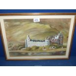 A framed and mounted Charcoal drawing of Kilchurn Castle, Argyll, titled verso and initialled F.W.R.