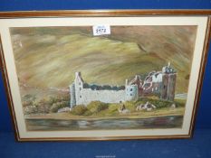 A framed and mounted Charcoal drawing of Kilchurn Castle, Argyll, titled verso and initialled F.W.R.