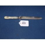 A silver bladed and collared Bread knife, hallmarks for Sheffield 1894, maker Levesley Brothers,