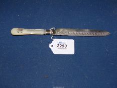 A silver bladed and collared Bread knife, hallmarks for Sheffield 1894, maker Levesley Brothers,