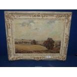 An ornate framed Oil on board depicting a country landscape titled verso "Open Country" by Vera