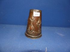 A copper Art Nouveau jug by Joseph Sankey, Neptune makers mark to base (no handle or lid), 8" tall.