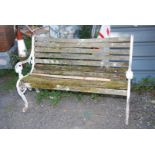 Aluminum ended bench garden seat with lion masks, 49½" x 31" tall.