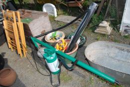 various garden equipment including garden sprayer, Siphon pump, hanging baskets and planters, etc.