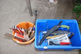 Buckets, Tubs, pruning equipment, various tools and sockets.
