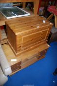 Pine linen box - 29½" x 15" x 19" high and Television cabinet - 38½" x 19½" x 17½" high.
