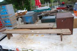 Two low benches - (one a/f) 53½" long x 6½" diameter x 8" high and 37" long x 7" diameter x 8" high,