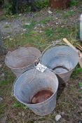 Three galvanised buckets.