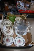 A Carriage clock, cake stand, and china etc.