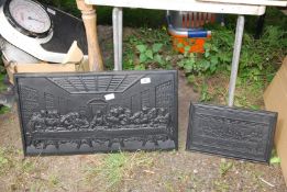 Two Cast iron plaques depicting 'Jesus and his disciples', 13½" x 9" and 'The last supper',