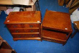 A small square Burr Walnut table with lower shelf and drawer - 21" x 22" high and a similar two