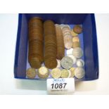 A quantity of old coins including old pennies, half pennies, 3d pieces, farthings,