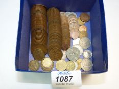 A quantity of old coins including old pennies, half pennies, 3d pieces, farthings,