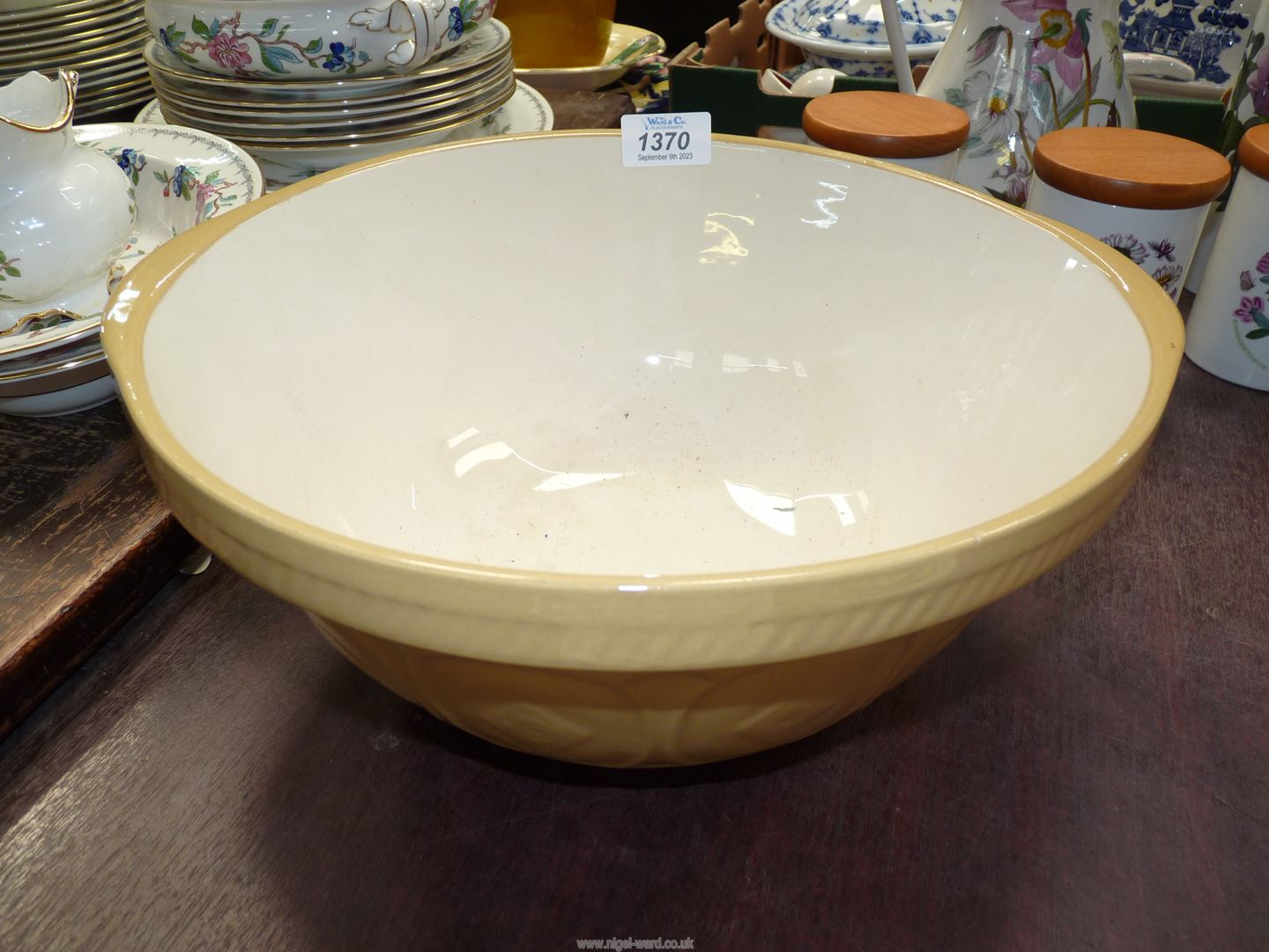 A T.G. Green mixing bowl, 12" diameter, some crazing.