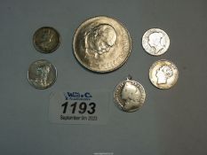 A quantity of coins to include George II 1828, Victoria 1844, Victoria 1887,