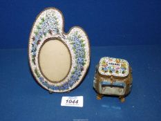 A small 19th Century glass casket with micro-mosaic lid and original silk interior - a souvenir of