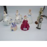 A small quantity of figures to include; Two Royal Doulton 'Beatrice' (one A/F),