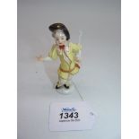 A small Meissen figure of a Cherub in disguise with impressed marks to base. 3 3/4" tall.