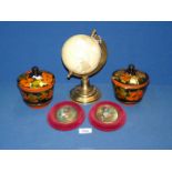 A pair of Oriental lacquer jars and lids decorated in strawberry pattern (5" diameter),