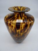 A wide shouldered Italian glass vase with flared rim and label to base, 14 1/2" tall x 9" wide.