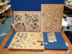 Three Geology specimen boards including a large quantity of minerals, rocks and fossils, etc.