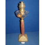 An ornate marbled Oil lamp, 19".