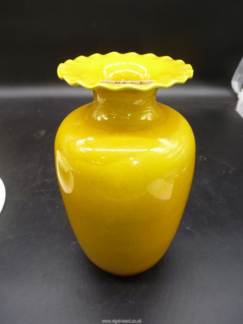 A Bretby Art Pottery baluster vase in mustard with flared rim, 9 1/2" tall, no. - Image 11 of 14