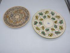 Two Charlotte Rhead Crown Ducal chargers; one decorated in neutral beige,
