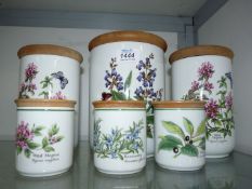 Six various sized Worcester 'Herb' storage jars. Tallest 8" - 3 1/4" smallest.