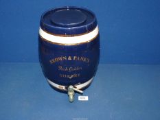 A Brown and Panks china sherry barrel with lid and tap, 11 3/4" tall.