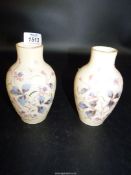 A pair of 19th century opaline glass vases painted in raised decoration of flowers and leaves with