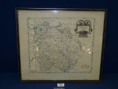 A framed Print of a map of Herefordshire by Robert Morden, 18" x 15 3/4" incl. frame.