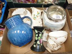 A small quantity of china including; a biscuit barrel with plated rim & lid,