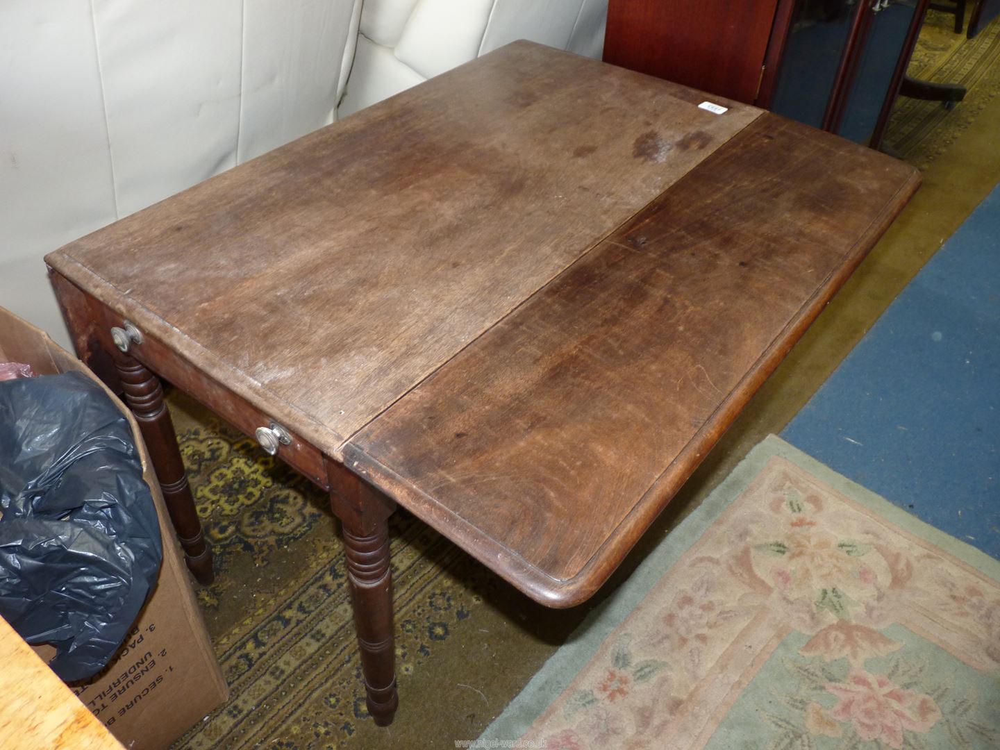 A circa 1900 Mahogany Pembroke Table standing on turned legs and having a frieze drawer to one end, - Image 2 of 3