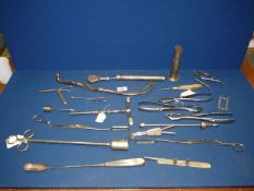 A quantity of vintage medical instruments/equipment, forceps, etc., some possibly midwifery, etc.
