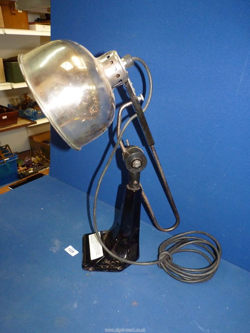 An Industrial table work lamp on heavy black painted metal base, new flex needed, 22'' tall. - Image 3 of 4