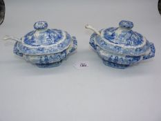 A pair of old Staffordshire sauce tureens with impressed mark 'Rogers' for John & George Rogers,