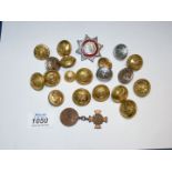 A small quantity of Military buttons including; 'The Royal West Surrey Regiment',