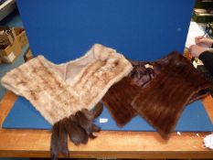 Two mink stoles, the darker one by Smith and Sons, Northampton.