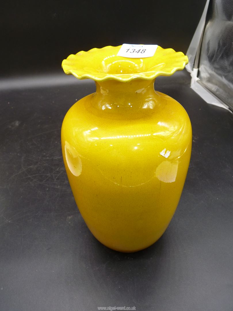 A Bretby Art Pottery baluster vase in mustard with flared rim, 9 1/2" tall, no. - Image 10 of 14
