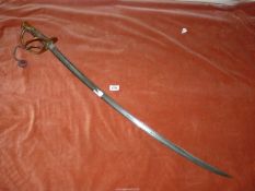 An American sabre/sword having a curved fullered blade, a string-bound leather grip,