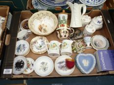 A quantity of china including; Wedgwood Jasperware, trinket dishes, Royal Crown Derby cup,