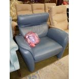 A stylish Air Force blue coloured soft hide upholstered Armchair labelled "Ergroline by W.