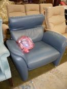 A stylish Air Force blue coloured soft hide upholstered Armchair labelled "Ergroline by W.