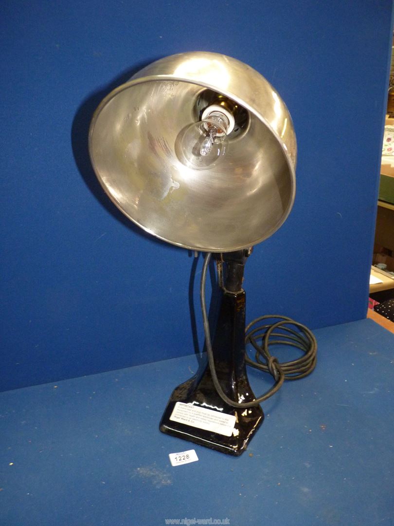 An Industrial table work lamp on heavy black painted metal base, new flex needed, 22'' tall. - Image 2 of 4