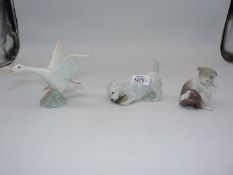 A small quantity of animal figures to include Lladro goose,