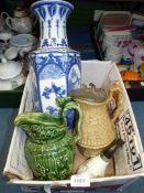 A blue & white Oriental vase having four character mark to the base,